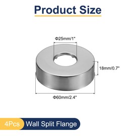 sourcing map 4pcs Shower Arm Flange 60mm/2.4" OD Escutcheon Plate Stainless Steel Round Plumbing Cover Plates for 25mm/1" Dia Water Pipe Faucet Home Decoration Accessories, Silver Tone