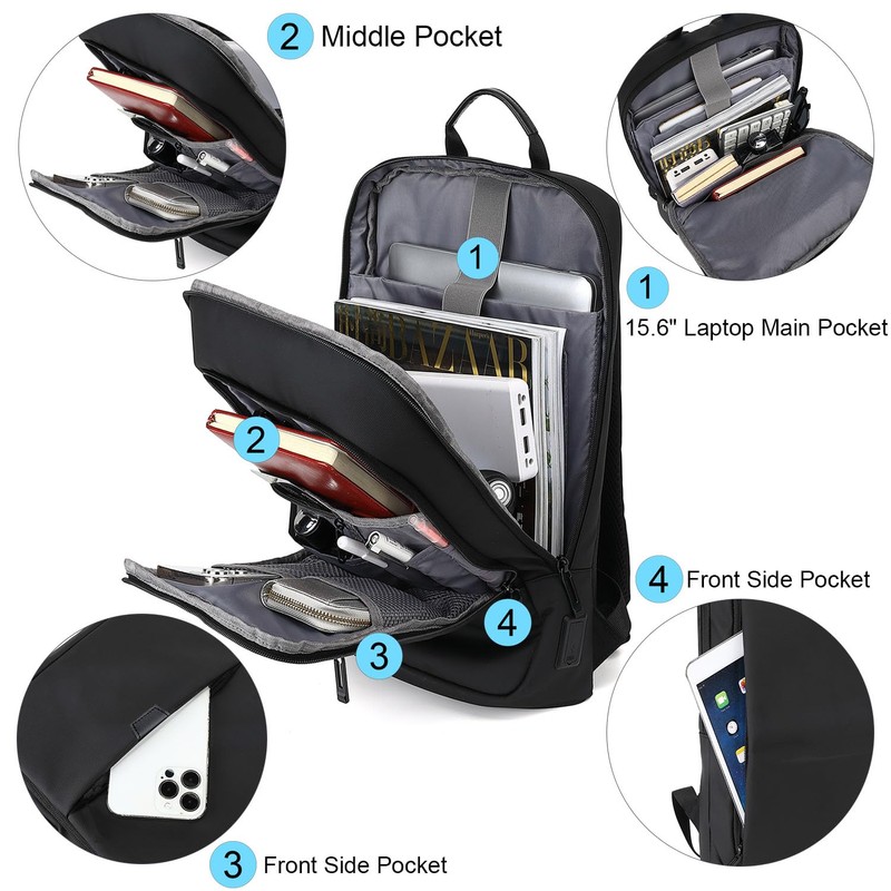 AUGUR Business Slim Backpack for Men 15.6 Inch Waterproof Laptop