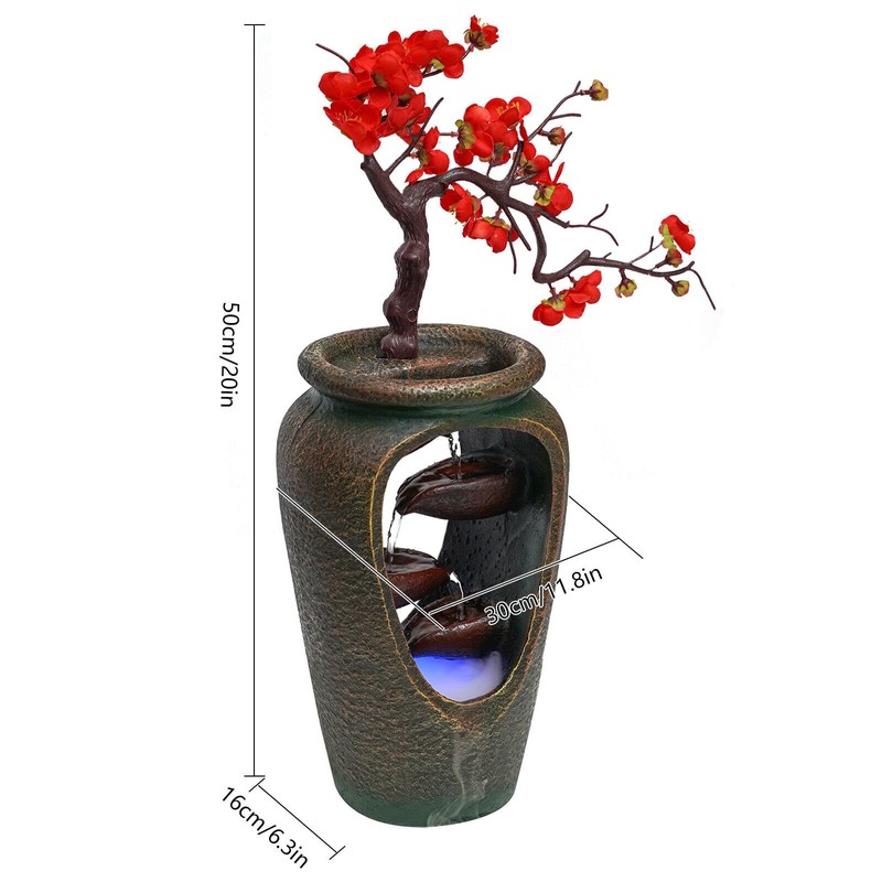 20Inch Tabletop Decorative Flower Vase Style Bonsai Waterfall Humidifier with