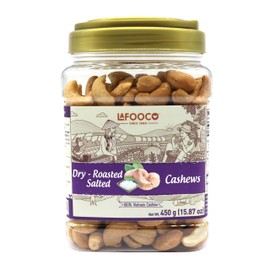 LAFOOCO Dried - Roasted Salted Cashews, No Oil, 100% Natural, Healthy, Vegan Snacks, Great Gift, Resealable Jar, Halal, BRCGS (15.87 oz)