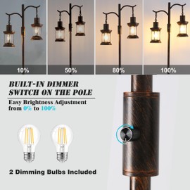 Asmymhd Vintage Dimmable Floor Lamp,2 Classical Lanterns Standing Lamp, Rustic Farmhouse Floor Lamp with Copper Black Finish, for Living Room (Red Copper)