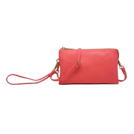 JEN & CO. Riley Vegan Leather Wristlet, Womens, Small Clutch, Adjustable, Detachable Strap, Convertible Crossbody, Shoulder Handbag, Purse - Coral Red