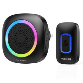 TECKNET Plug-in Wireless Doorbell with RGB Lighting & 1300 Feet Range,IP66 Waterproof Doorbell for Home/Classroom/Office/Business,60 Chimes,5-Level Volume,4.5-Year Battery Life(Black)