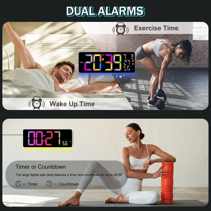 JoFomp 17.3" Large Digital Wall Clock, LED Digital Clock Large