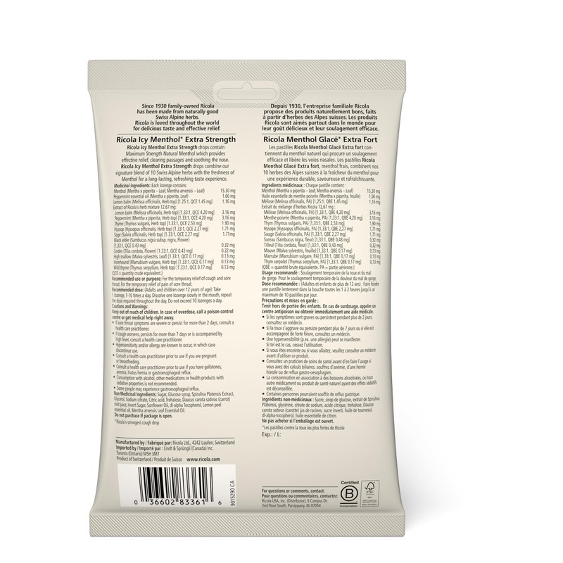 Ricola Max Extra Strength Icy Menthol Cough Suppressant Throat Drops,