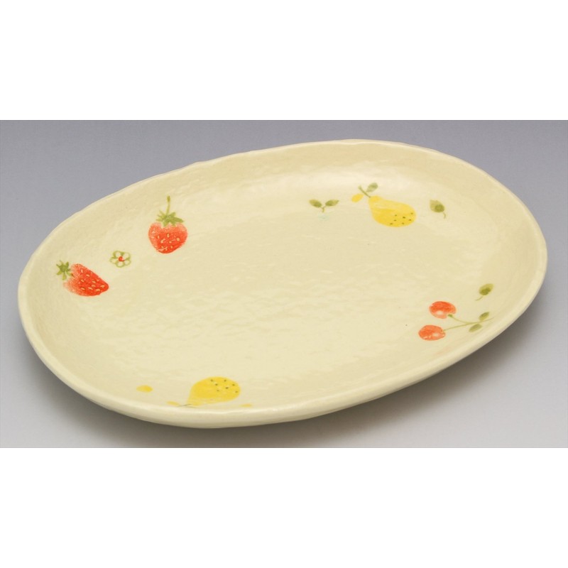 窯元SOUSEN 中皿 白 18cm 瀬戸焼 小判皿 中 フルーツ(バスケット)柄