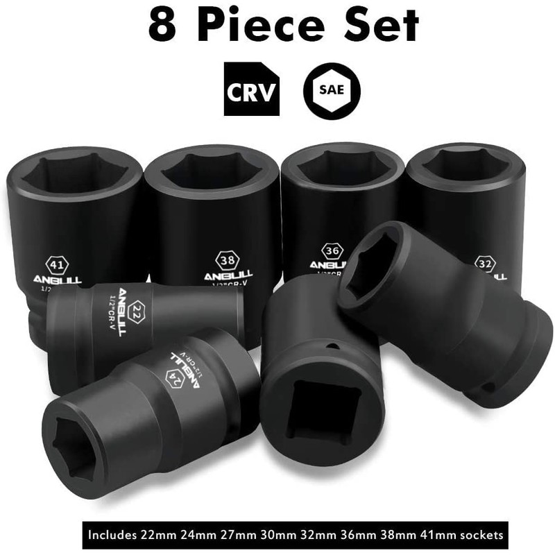 Anbull 1" Drive Jumbo Impact Socket Set, 9 Pieces Universal