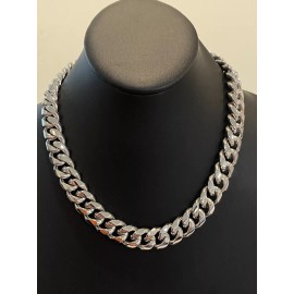 Hip Hop 14mm Mens Real Miami Cuban Link Choker White Gold Plated SS Real HipHop Necklace