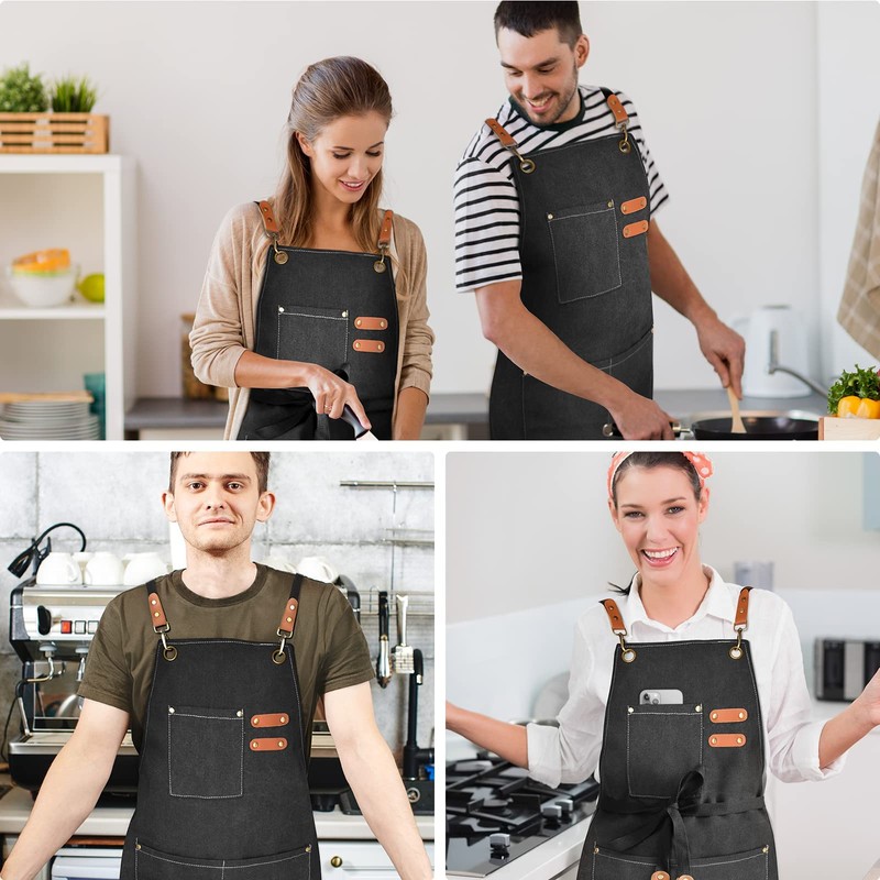 Ofrdncy Apron,Chef Apron,Adjustable Cooking Apron,3 Pockets Kitchen Apron,Canvas Gardening Apron,Woodworking