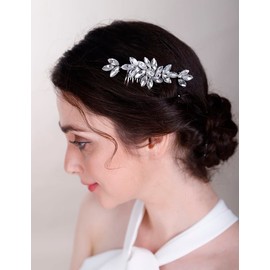 Chargances Wedding Rhinestone Flower Hair Comb Bridal Silver Crystal Hair Side Comb Fashion Handmade Headpiece Hair Accessories for Wedding Bridal Bridesmaid Prom Flower Girls (Silver)