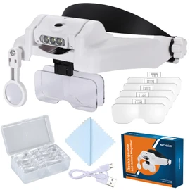 YOCTOSUN LED Headband Magnifier, Rechargeable Illuminated Magnifying Visor -1X to 14X Zoom, Hands Free Head Mounted Magnifying Glasses with Lights for Close Work, Sewing, Crafts, Jewelry, Watch Repair