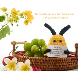 Emotional Support Pickle,Crochet Cucumber,Cute Funny Knitted Pickle Keychain with Emotional Support Card,Inspirational Gifts for Friends, Boyfriends, Husband Women (Positive Bee)