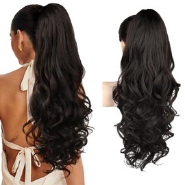 XFSRG Ponytail Extension, 60 cm, Long, Wavy Curly Hair Extension, Synthetic Braid Hair Extension, Claw Clip in Hairpiece