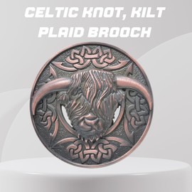 Highland Cow Kilt Brooch with Celtic Knot – Antique Finish, Traditional Scottish Style, Celtic Cow Sash Brooch for Men – Ideal Highlander Accessories (Bronze Brushed)