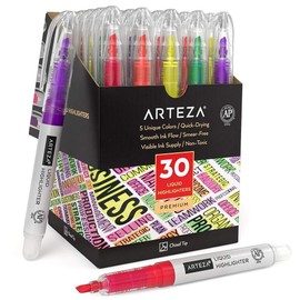 Arteza Liquid Highlighter Pen Set of 30 Narrow Chisel Tip 5 Various Colors Assorted Colors / 아르테자 액체 형광펜 30개 세트 좁은 끌 끝 5가지 다양한 색상 Assorted Colors