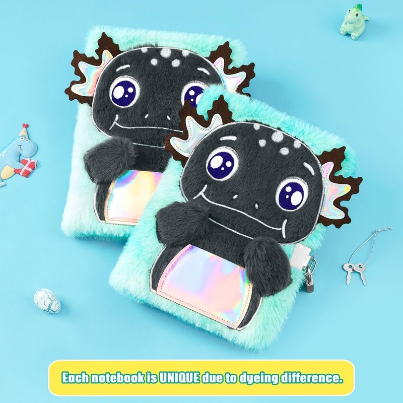 WERNNSAI Black Axolotl Plush Notebook for Children