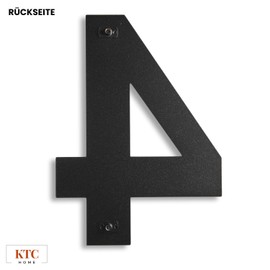 KTC-HOME - Premium House Number Black Including Mounting Material - Powder Coated - Arial - Height 20 cm - RAL 9005 - Rustproof & Weatherproof House Number Plate - House Number 4 -