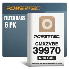 POWERTEC Shop Vacuum Bags 6PK for Craftsman 6 to 10 Gallon Shop Vacuum, Replacement Filter Bags for Craftsman CMXZVBE39970 Wet/Dry Vac Dust Collection Bags, Shop Vacuum Accessories for Craftsman