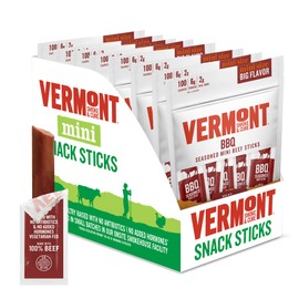 Snack Sticks by Vermont Smoke & Cure – BBQ Seasoned – Beef – Healthy Meat Protein - .5 ounce – 3oz Pouch – Pack of 8