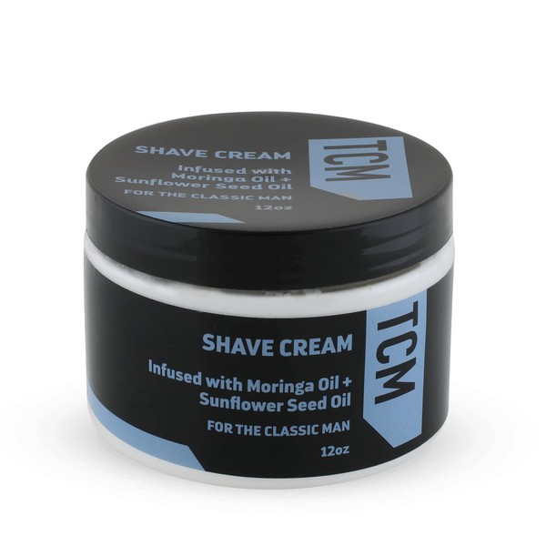 TCM Men's Irritation-Free Shaving Cream for softening/moisturizing skin with simple glide and preventing razor burn; infused with natural moringa and sunflower seed oil - 12 oz