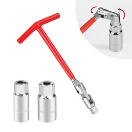 Crynod Pack-3 Car Spark Plug Socket, Labor-saving Disassembly Tool with 5/8" and 13/16" Wrench, T-shaped Non-slip Handle Universal Head Structure Spark Plug Wrench, Universal for Cars (Red & Silver)