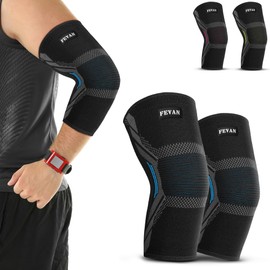 FEVAN Elbow Support for Epicondylitis and Tendonitis for Men and Women 2 Pack Tennis Elbow Crossfit Golfer's Elbow (Blue, L)