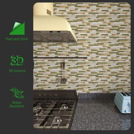 LONGKING 10-Sheet Self-Adhesive Peel and Stick Backsplash for Kitchen, Vinyl Decorative Tiles (Chrysophoron)