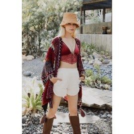 Unbranded Colorful Crochet Patterned Tassel Shawl , Wrap, Maroon With Beautiful colors