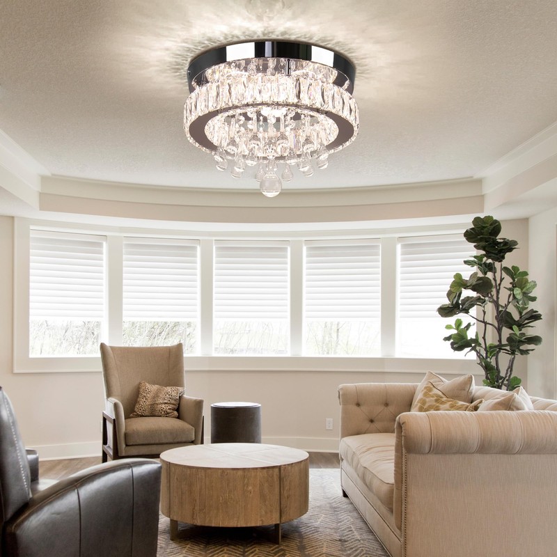 YPQXYHDA Led Crystal Raindrop Ceiling Light,11.8" Flush Mount Chandelier Light
