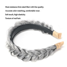 STHEJFB Wide Braided Headband Hoop Fashion Hair Accessories Elastic Non-slip Band for Women and Girl (silver grey)