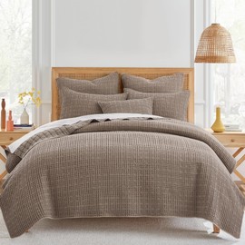 Levtex Home Mills Waffle Twin XL/Twin Quilt Set (68x86in) with 1 Pillow Sham (26x20in) - Cocoa - Cotton Waffle Twin Size Quilt Bedding Set - Lightweight, Soft, Pre-Washed