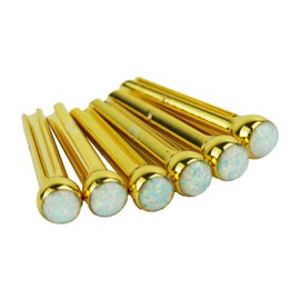 Guyker Guitar Bridge Pins, 6 Pcs Brass Pins Endpin with Pearl White Chips for 6 String Acoustic Folk Guitar Nail Pegs Fixed Cone Replacement Parts 1 Set (GX-009)