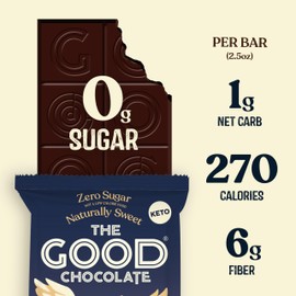 THE GOOD CHOCOLATE – Dark Chocolate Bars with Zero Sugar & Lower Net Carbs – Keto Chocolate Bar with Lower Calories, All Natural and Non-GMO Keto Snacks, 2.5 oz (6 Bars Value Pack)
