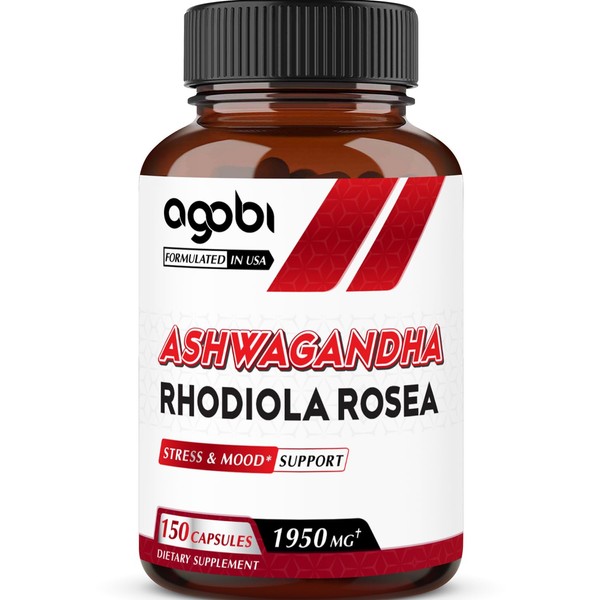 agobi Ashwagandha Supplement with Rhodiola Rosea 1950mg - High Concentrated Extract for Immune System, Strength, Energy Production, Focus & Overall Health - 150 Capsules