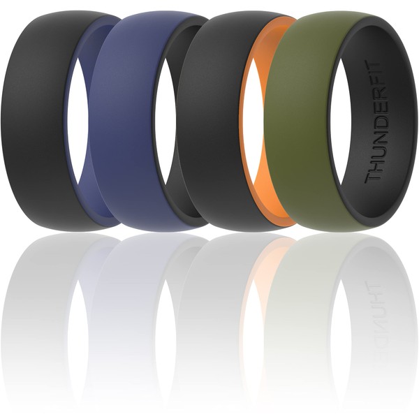 ThunderFit Silicone Wedding Ring/Engagement Band - for Men - 4 Pack 2 Layer Round Silicone Rings