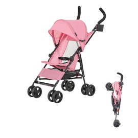 Dream On Me Rover Convenience Baby Stroller – Lightweight & Compact Travel Umbrella Stroller, Quick One-Hand Fold, Lockable Rear Wheels, Adjustable Canopy, 3-Point Safety Harness & Cup Holder - Pink