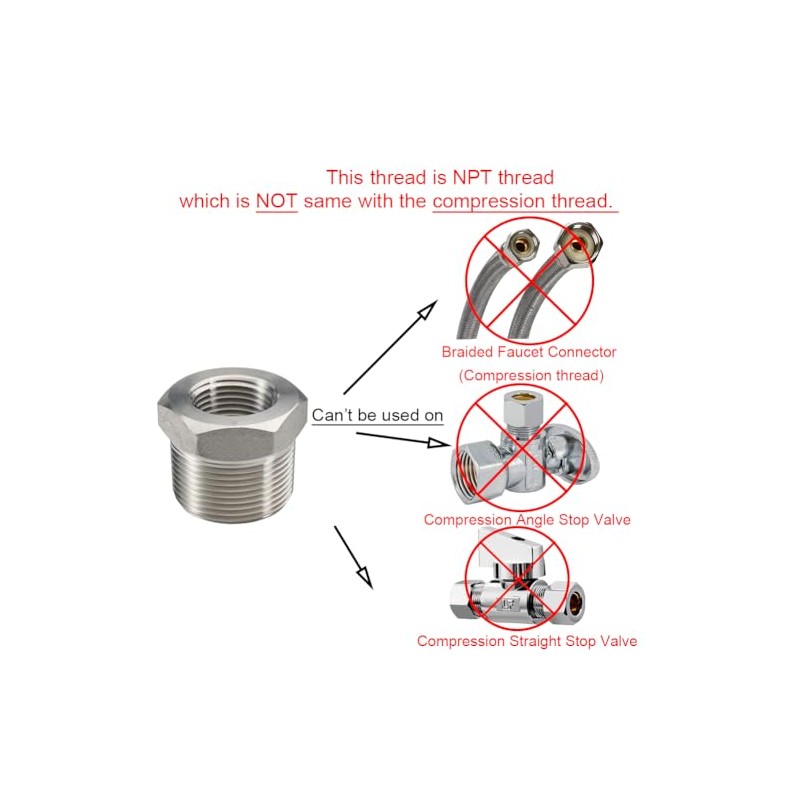 Beduan Stainless Steel Reducer Hex Bushing, 3/4" Male NPT to