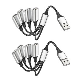 GCNWW USB Splitter 4 Port Portability 1 In 4 Out USB Adapter, Practical USB Male to Usb Four Female Adapter for Data Transfer/Charging/OTG Functions Usb Extender Hub Compatible with Mac/Laptop (2PCS)