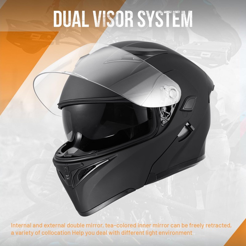 OUMURS DOT Motorcycle Full Face Helmet, Modular Flip-Up Dual Visor