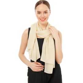 Shawl Factory Heidi Chiffon Scarf - Ladies Scarf Lightweight Shawls and Wraps - Womens Scarves - Gifts for Her - Ladies Scarves for Wedding, Bridal, Party and Everyday, 180cm x 70cm — Light Beige