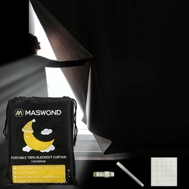 MASWOND Portable Blackout Curtain (Size 118” x 57”) - Temporary Blackout Curtain Shade Stick On, Completely Blackout Material Window Cover for Travel Use, Nursery, Bedroom, Black and Silver, 1 Panel