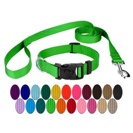 Country Brook Petz - Vibrant 25+ Color Selection - Deluxe Nylon Dog Collar and Leash (Medium, 3/4 Inch Wide, Hot Lime Green)