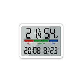 JZK Small Digital Room Thermometer Hygrometer with Clock and Large Display, Simple Indoor Temperature Humidity Meter Sensor Air Monitor