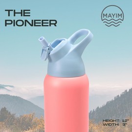 MAYIM 32 Oz Pioneer Insulated Sports Water Bottle with Straw, Leak Proof Stainless Steel Water Bottle with Handle, Spill Proof Thermos or Water Jug for Gym, Home or Office -Pink