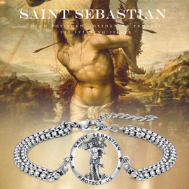 XIXLES 925 Sterling Silver Patron Saint Amulet Bracelet Cross Faith Bracelet for Women Men with 7 + 2 Inch Adjustable Chain, Sterling Silver