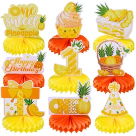 9pcs Summer Tropical Pineapple First Birthday Honeycomb Centerpieces Sweet One Pineapple Party Table Decorations Party Like A Pineapple Table Topper Sign Centerpieces for Baby Shower 1st Birthday