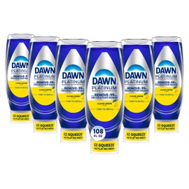 Dawn Platinum EZ-Squeeze Dish Soap Liquid, Dishwashing Liquid, Grease Removal, Upside Down Bottle, Bleach Alternative Clean Lemon, 6x18 Fl Oz Bundle