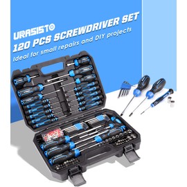 URASISTO 120-pieces Magnetic Screwdrivers Sets Includes Sockets, Slotted, Phillips, Hex, Torx and Precision Screwdriver Set Tools for Men, Repair Home