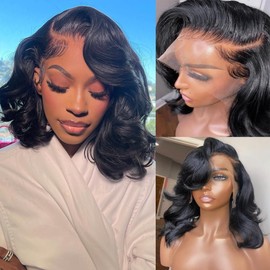 12 inch Short Bob Wig Human Hair 180% Density 13x6 HD Transparent Body Wave Lace Front Wigs Pre Plcuked Gluess Bob Wig for Women