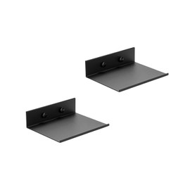 Z metnal Small Metal Shelves, 25cm Mini Floating Shelf for Collection Action Figures Speaker, Decor Display Wall Shelf, Aluminum, Wall Mounted, Matt Black, 10 inch, 2 Pack